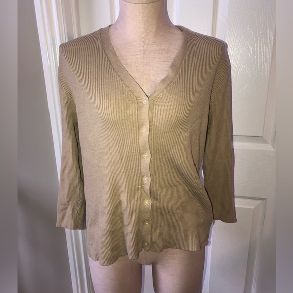 Ralph Lauren Sweaters - Ralph Lauren Tan Ribbed Button-Up Cardigan size Large